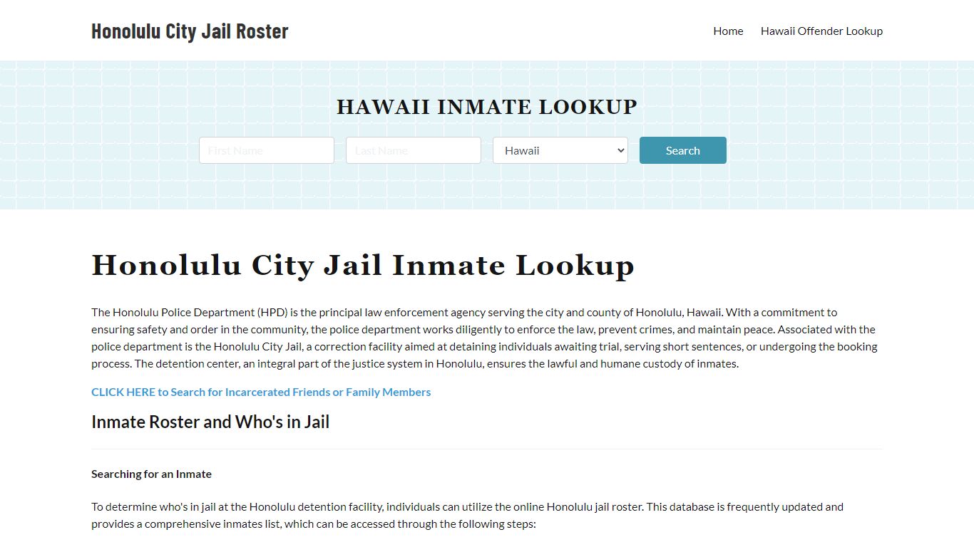 Honolulu Police Department & City Jail, HI Inmate Roster, Arrests, Mugshots